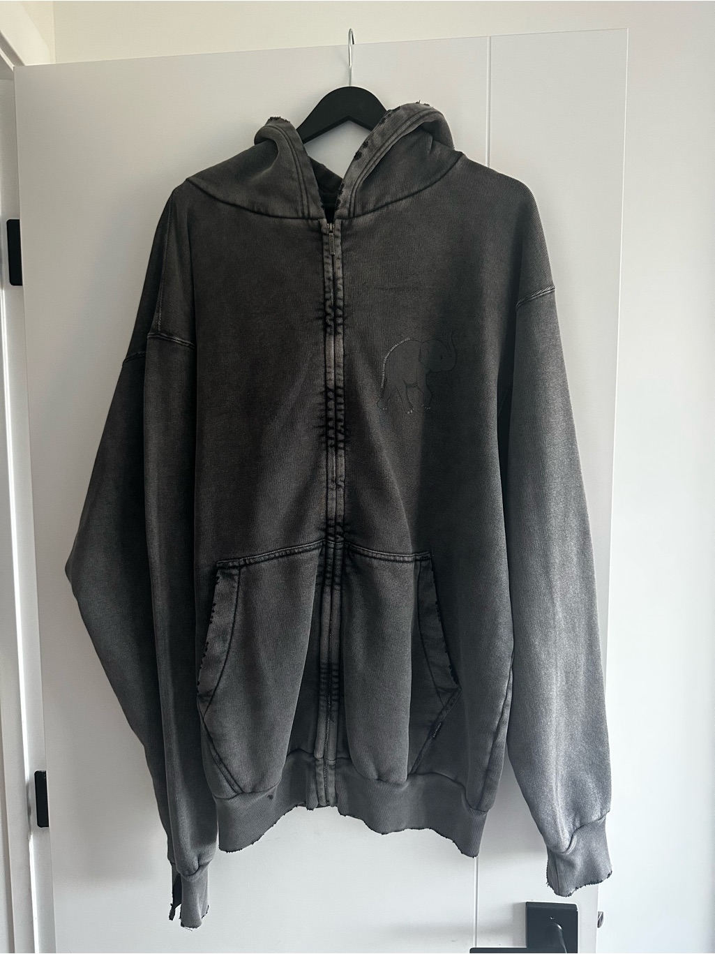 Balenciaga Men's Zip-Up Hoodie In Washed Charcoal Gray- 2019 Limited Editon.